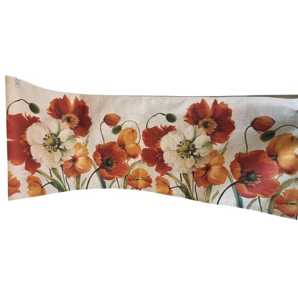 Floral Table Runner With Red White & Yellow Poppies On Beige Background 6 foot x - Picture 1 of 6
